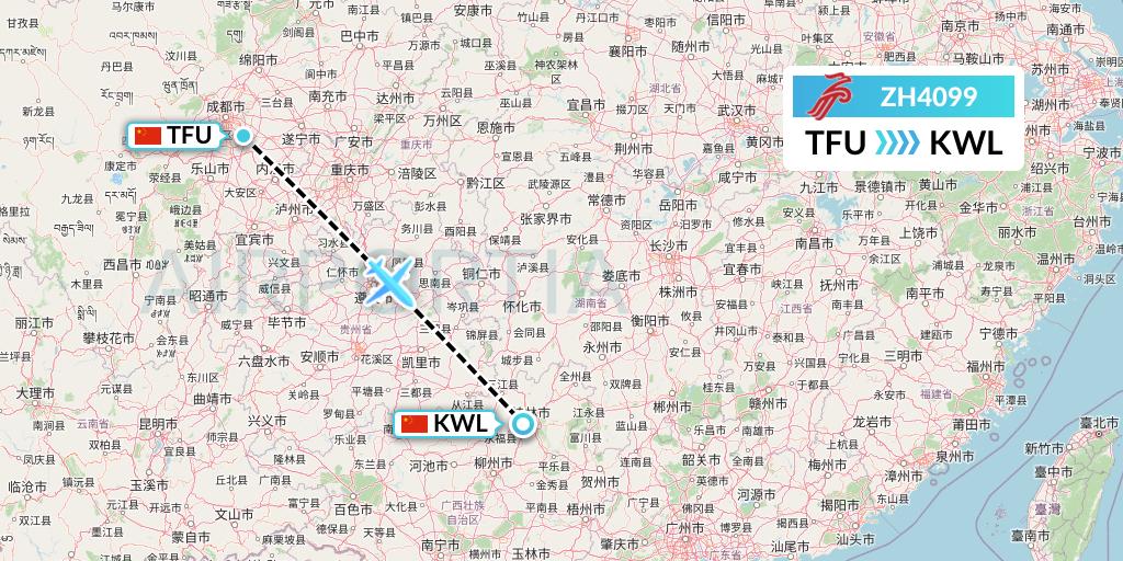 ZH4099 Shenzhen Airlines Flight Map: Chengdu to Guilin