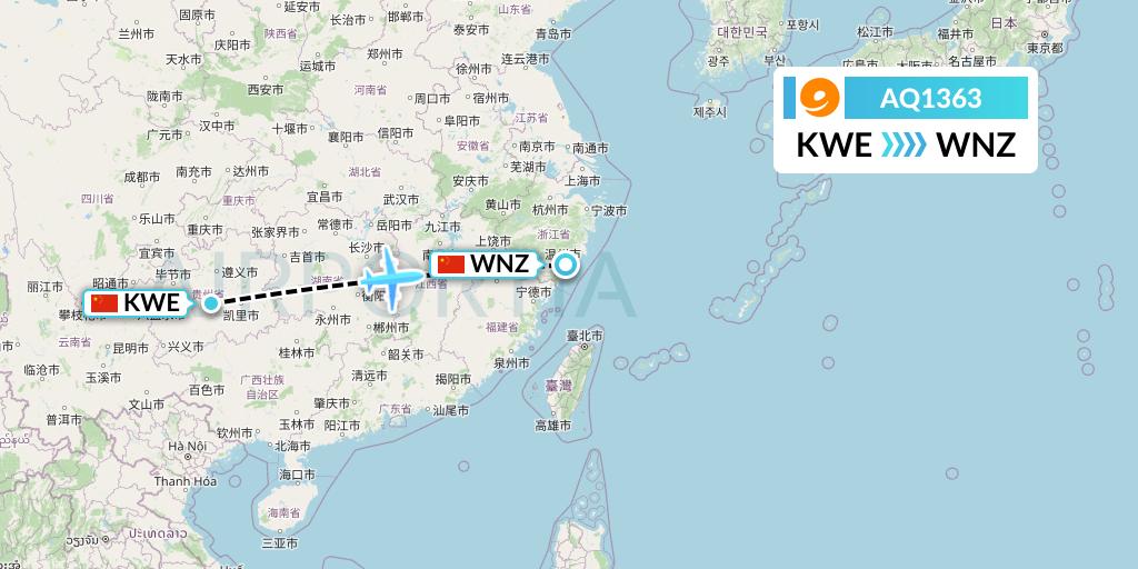 AQ1363 9 Air Flight Map: Guiyang to Wenzhou