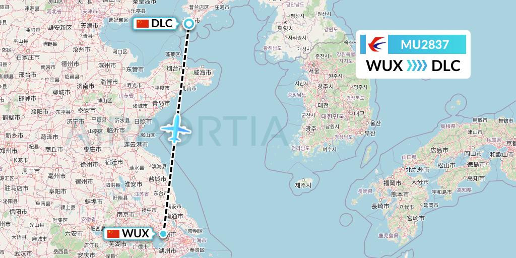 MU2837 China Eastern Airlines Flight Map: Wuxi to Dalian