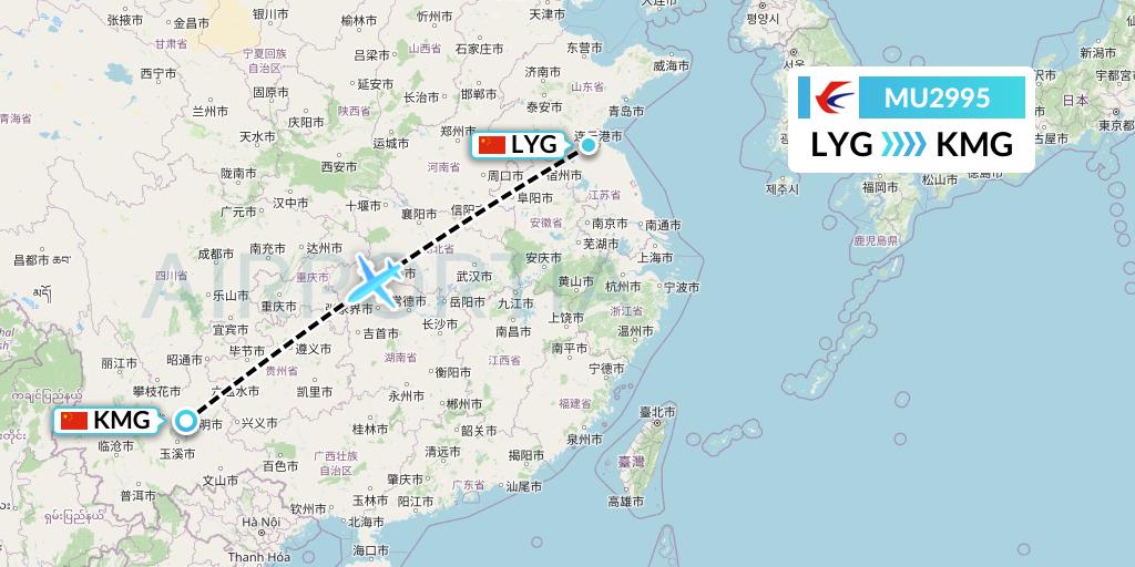 MU2995 China Eastern Airlines Flight Map: Lianyungang to Kunming