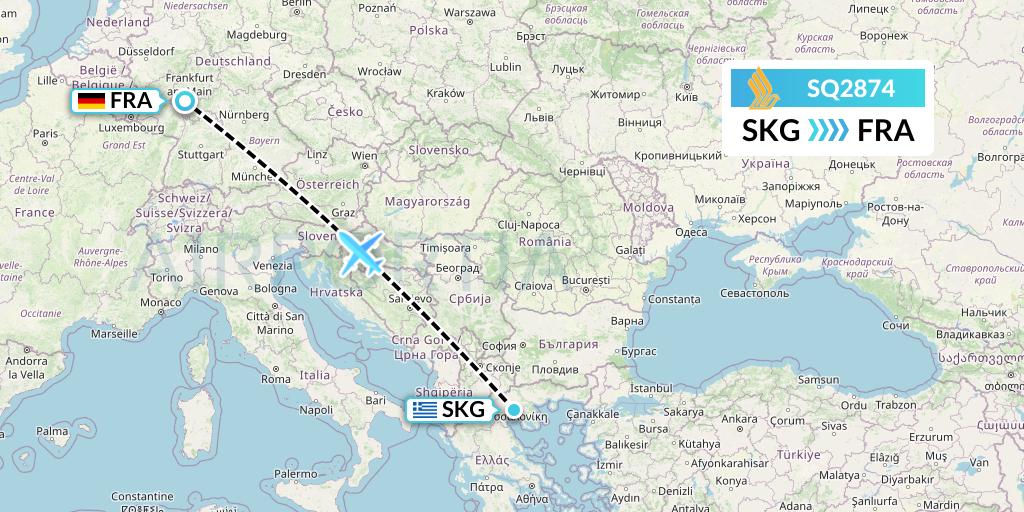 SQ2874 Singapore Airlines Flight Map: Thessaloniki to Frankfurt