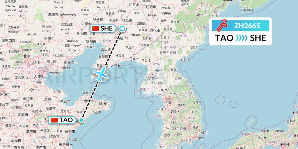 ZH2665 Shenzhen Airlines Flight Map: Qingdao to Shenyang
