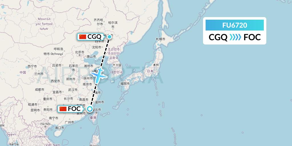 FU6720 Fuzhou Airlines Flight Map: Changchun to Fuzhou