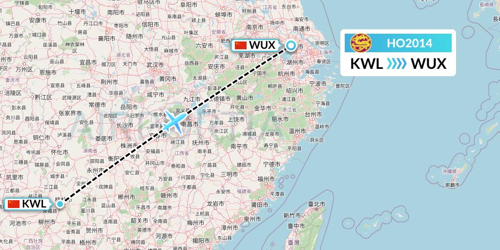 HO2014 Juneyao Airlines Flight Map: Guilin to Wuxi