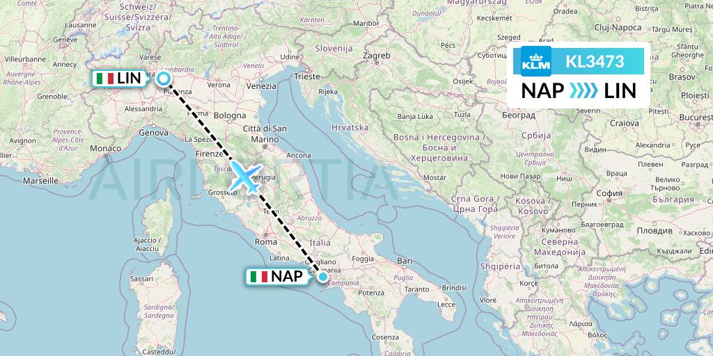 KL3473 KLM Flight Map: Naples to Milan