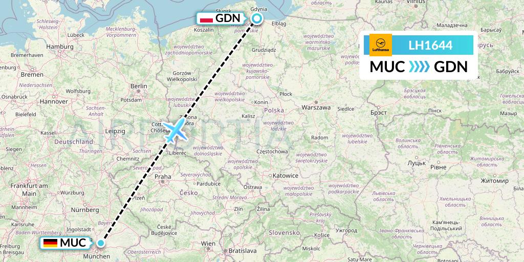 LH1644 Lufthansa Flight Map: Munich to Gdansk