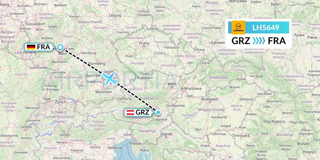 LH5649 Lufthansa Flight Map: Graz to Frankfurt
