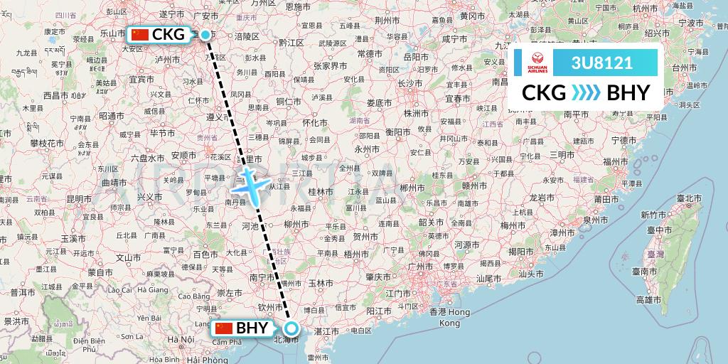 3U8121 Sichuan Airlines Flight Map: Chongqing to Beihai