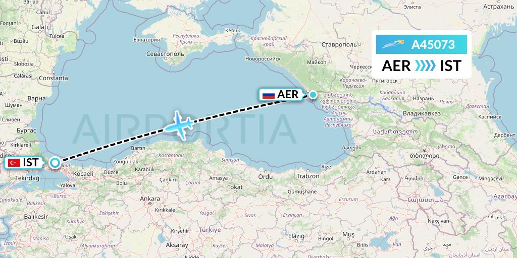 A45073 Azimuth Airlines Flight Map: Sochi to Istanbul