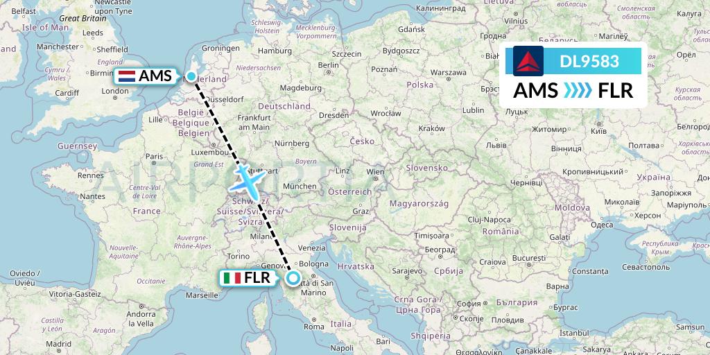 DL9583 Delta Air Lines Flight Map: Amsterdam to Florence