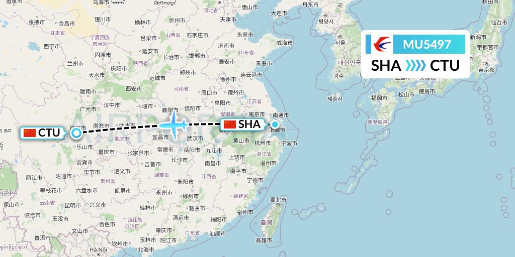 MU5497 China Eastern Airlines Flight Map: Shanghai to Chengdu