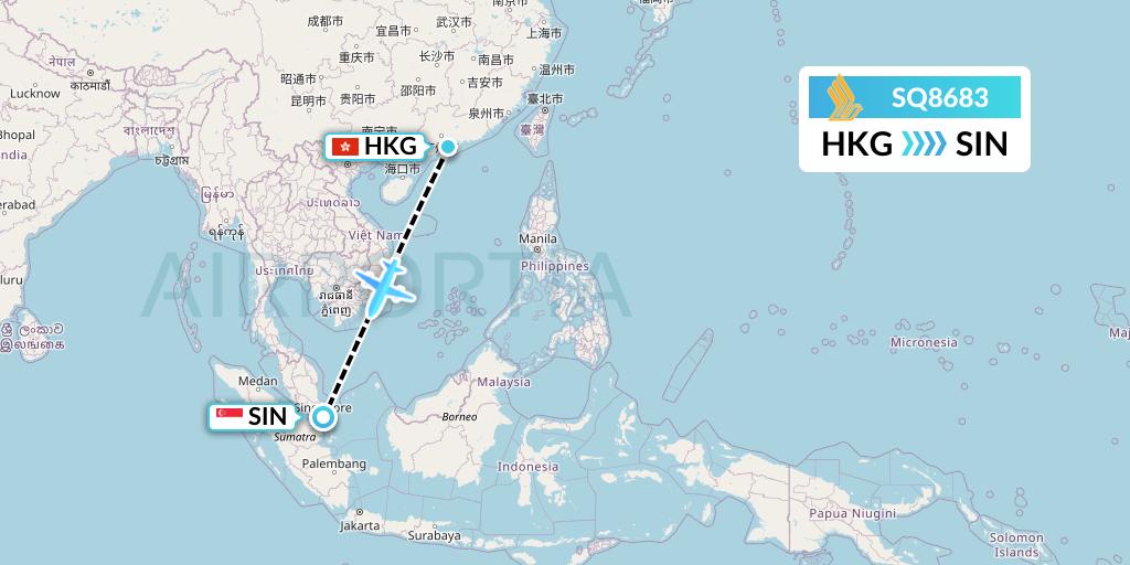 SQ8683 Singapore Airlines Flight Map: Hong Kong to Singapore