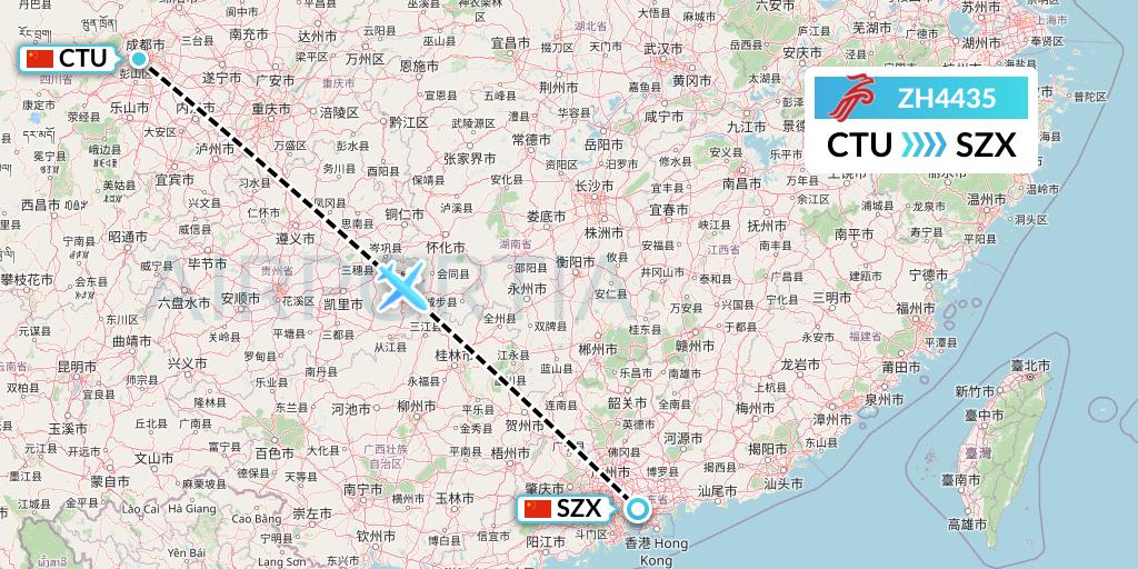 ZH4435 Shenzhen Airlines Flight Map: Chengdu to Shenzhen