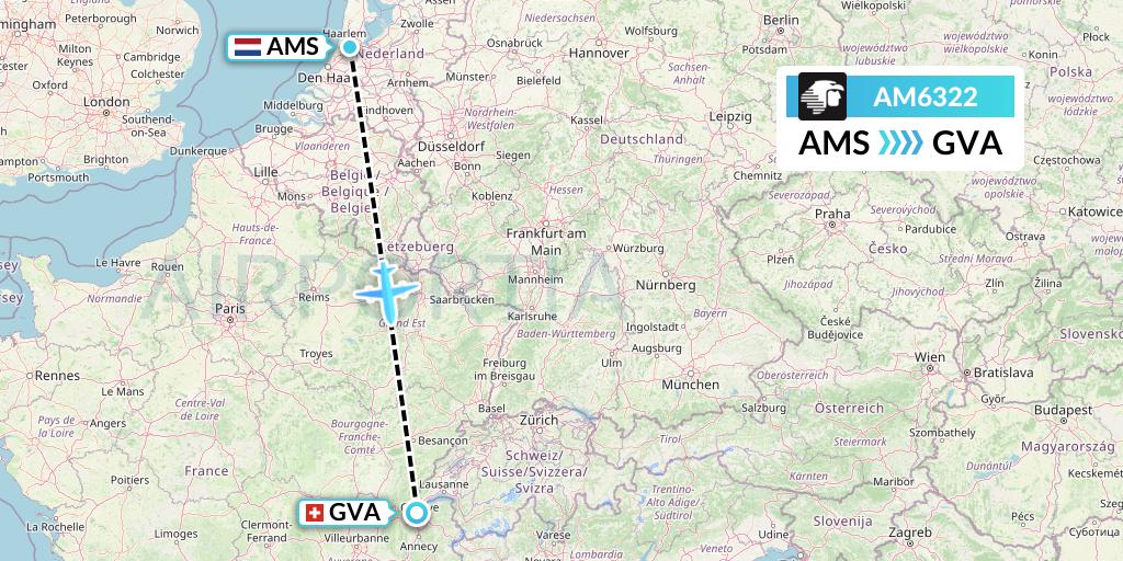 AM6322 Aeromexico Flight Map: Amsterdam to Geneva