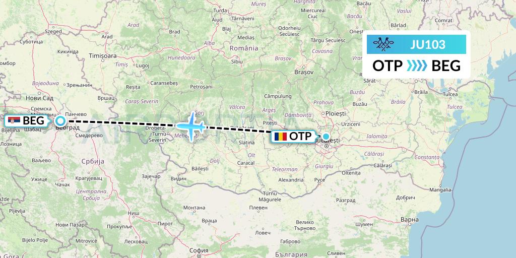 JU103 AirSERBIA Flight Map: Bucharest to Belgrade