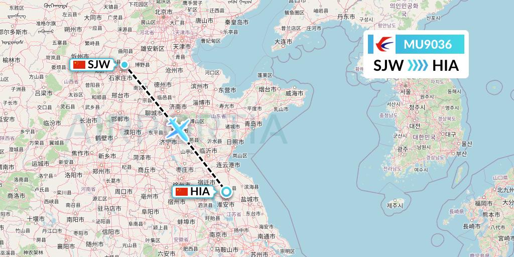 MU9036 China Eastern Airlines Flight Map: Shijiazhuang to Huai'an