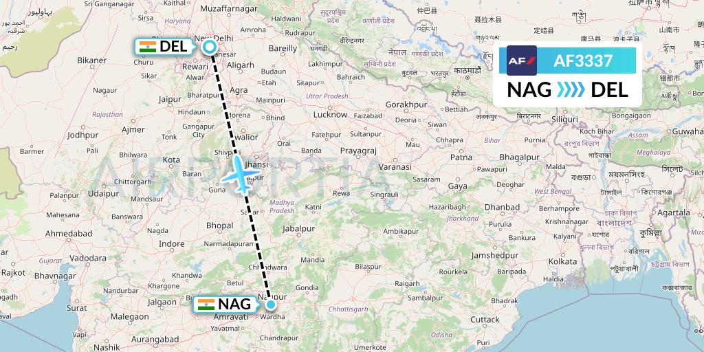 AF3337 Air France Flight Map: Nagpur to Delhi