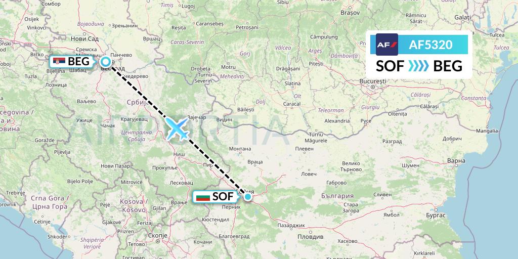 AF5320 Air France Flight Map: Sofia to Belgrade