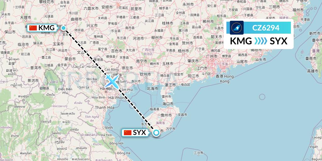 CZ6294 China Southern Airlines Flight Map: Kunming to Sanya