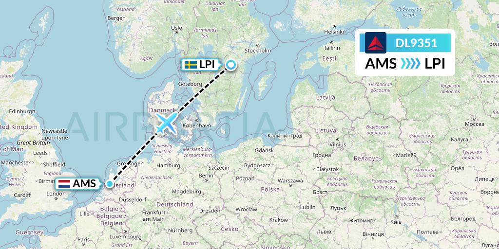 DL9351 Delta Air Lines Flight Map: Amsterdam to Linkoping