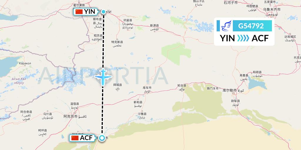 G54792 China Express Airlines Flight Map: Yining to Aksu