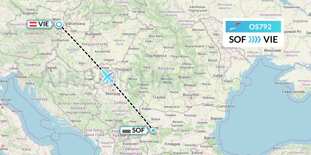 OS792 Austrian Airlines Flight Map: Sofia to Vienna