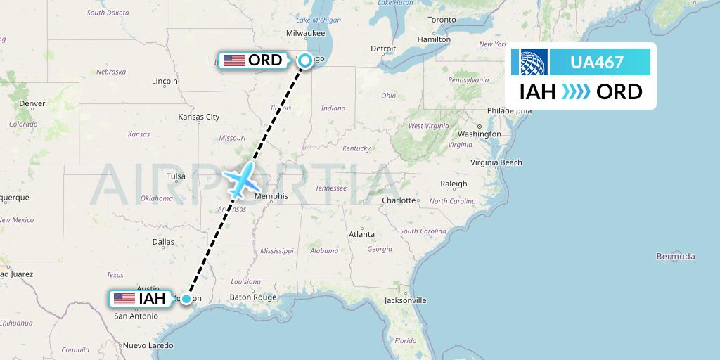 UA467 United Airlines Flight Map: Houston to Chicago