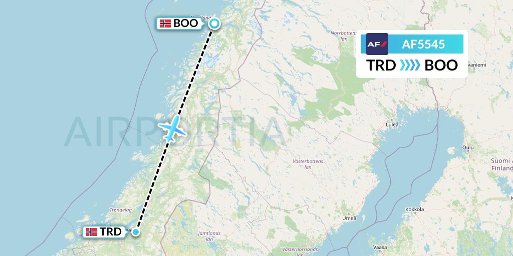 AF5545 Air France Flight Map: Trondheim to Bodo