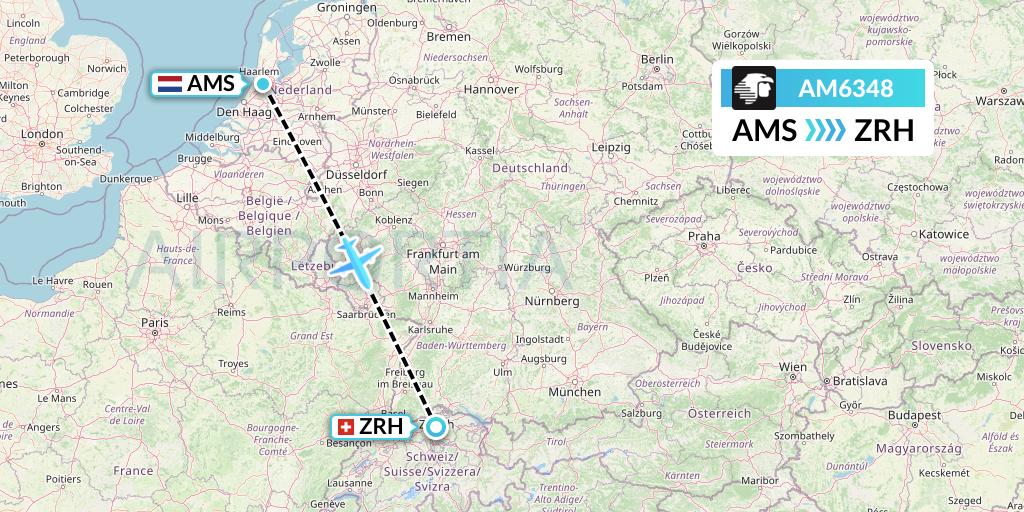 AM6348 Aeromexico Flight Map: Amsterdam to Zurich