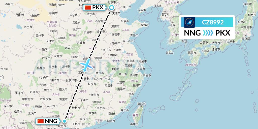 CZ8992 China Southern Airlines Flight Map: Nanning to Beijing