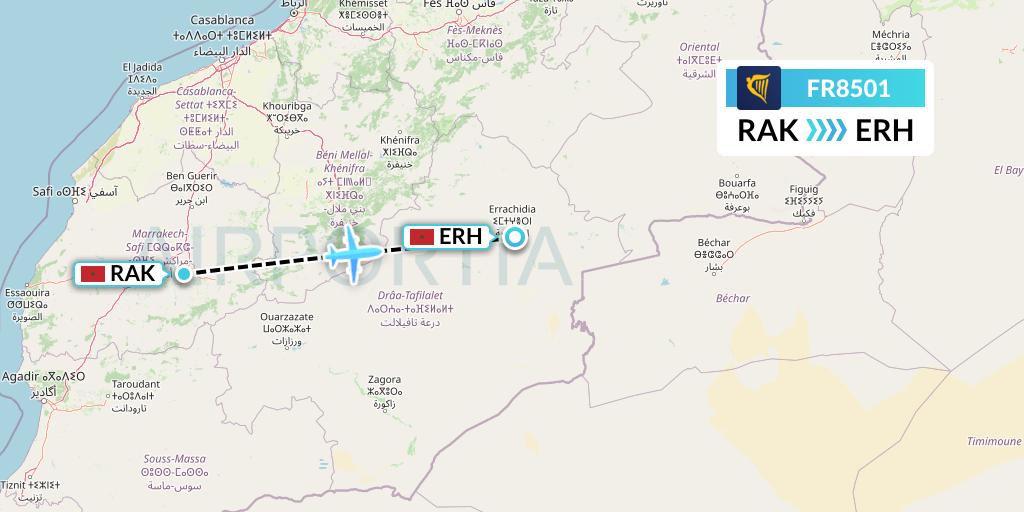 FR8501 Ryanair Flight Map: Marrakesh to Errachidia