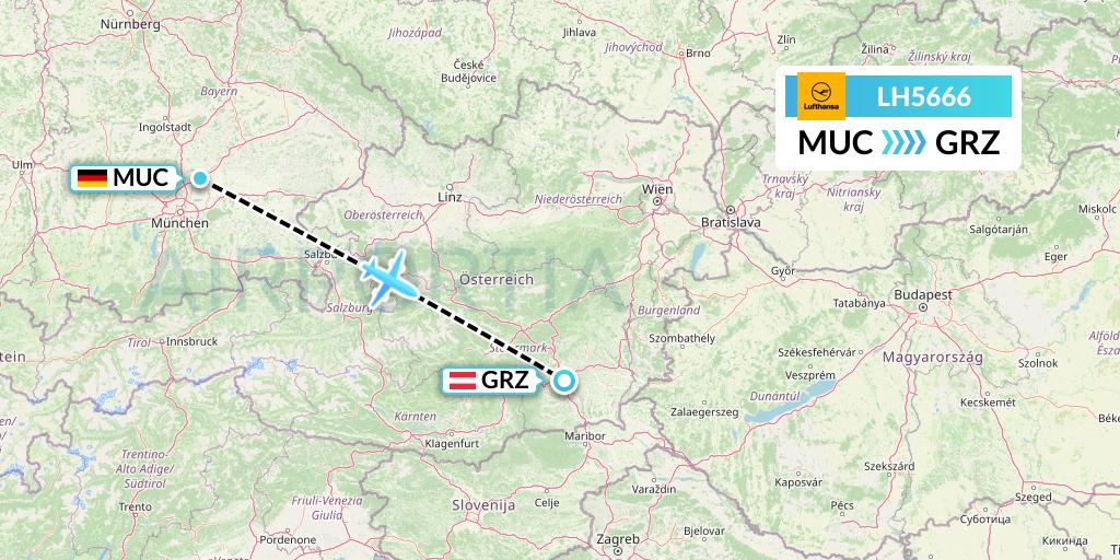 LH5666 Lufthansa Flight Map: Munich to Graz