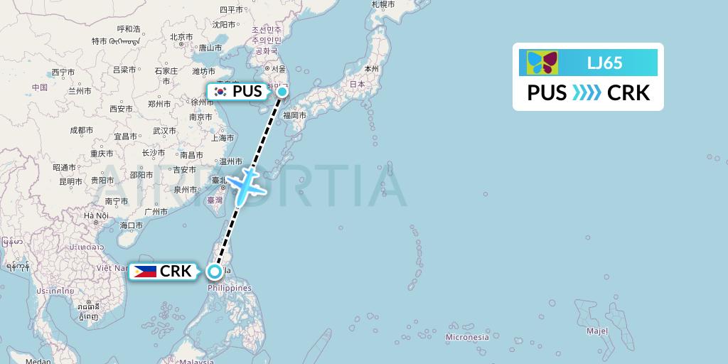 LJ65 Jin Air Flight Map: Busan to Angeles City