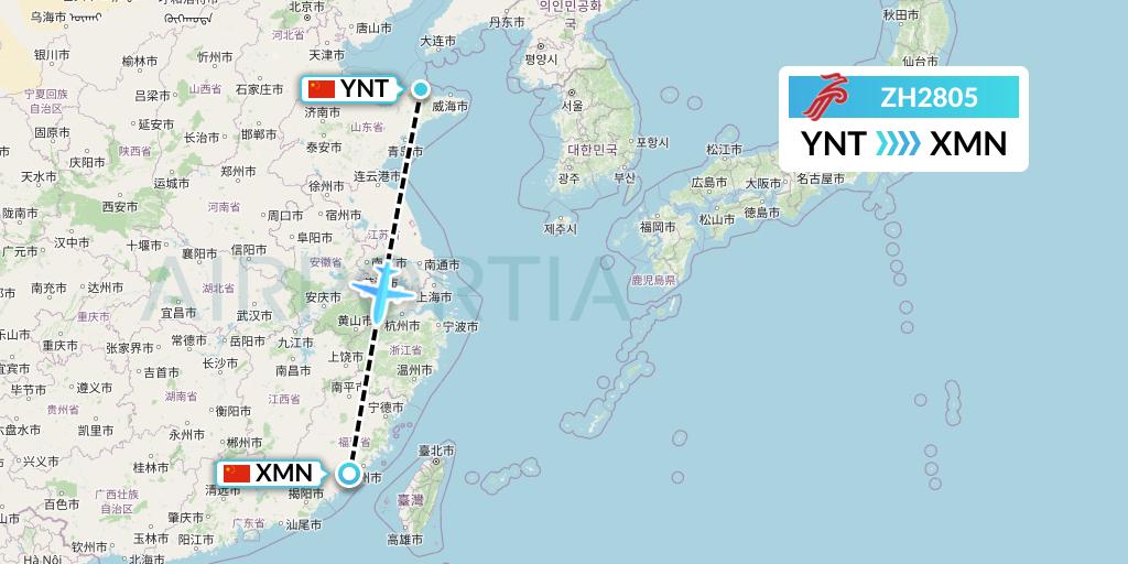 ZH2805 Shenzhen Airlines Flight Map: Yantai to Xiamen