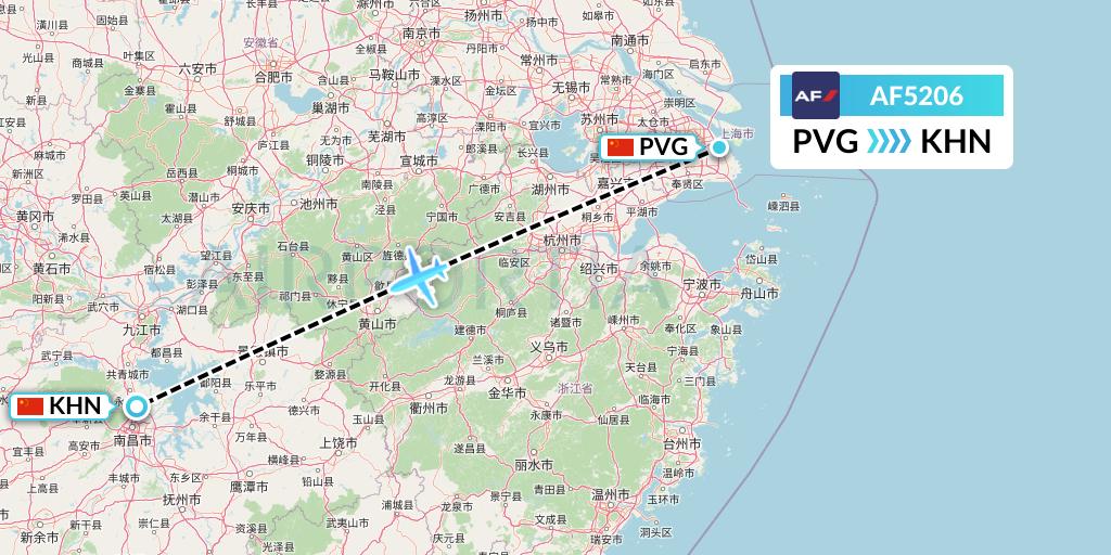 AF5206 Air France Flight Map: Shanghai to Nanchang