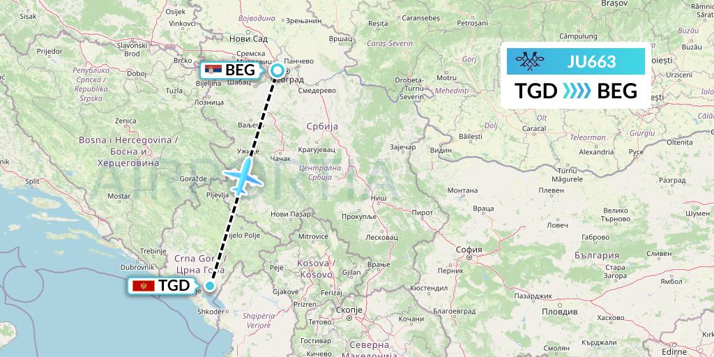JU663 AirSERBIA Flight Map: Podgorica to Belgrade