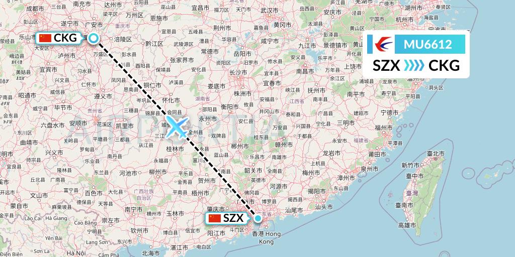 MU6612 China Eastern Airlines Flight Map: Shenzhen to Chongqing