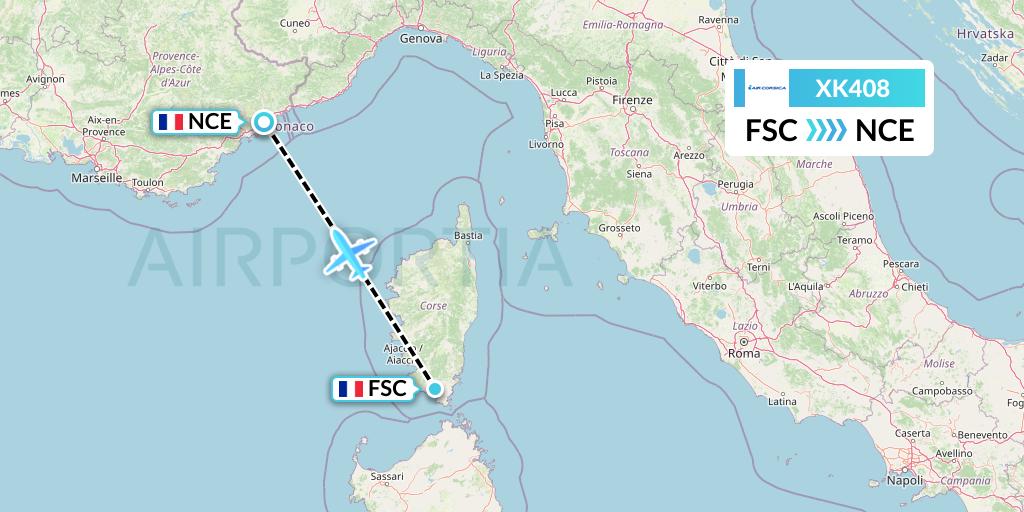 XK408 Air Corsica Flight Map: Figari to Nice
