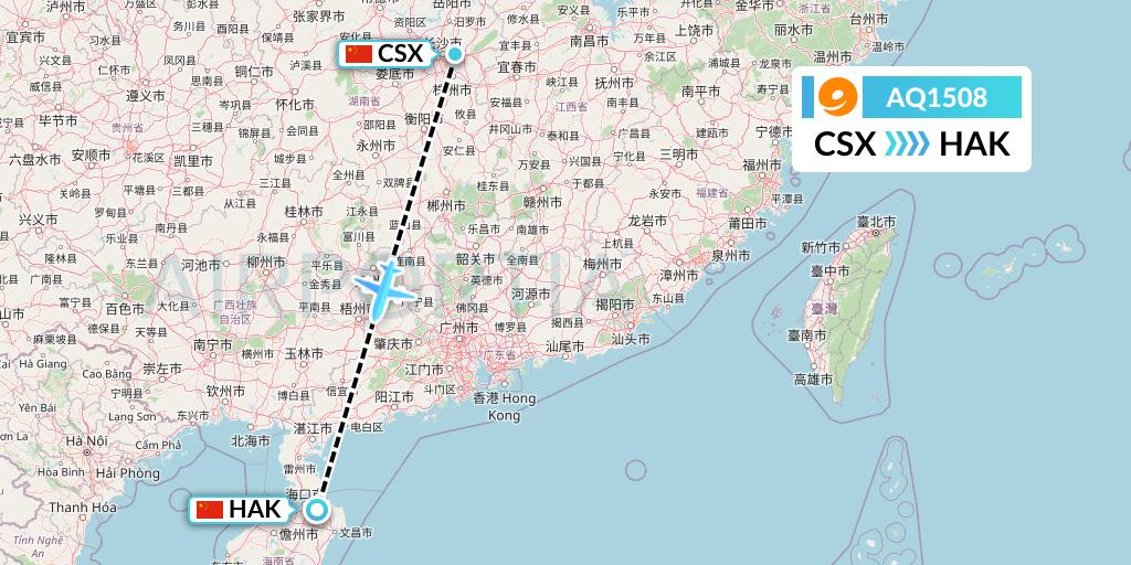 AQ1508 9 Air Flight Map: Changsha to Haikou