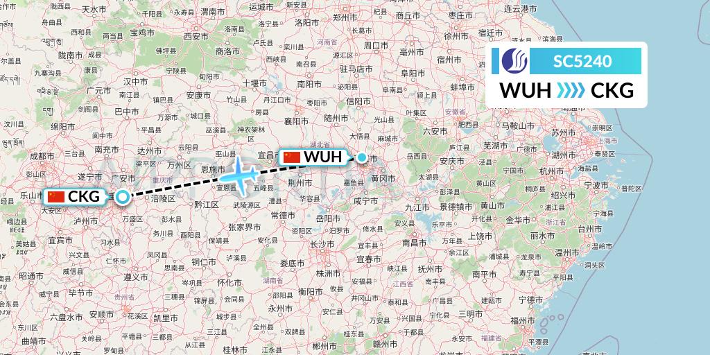 SC5240 Shandong Airlines Flight Map: Wuhan to Chongqing