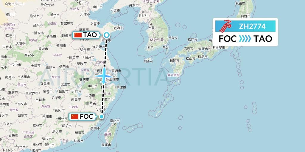 ZH2774 Shenzhen Airlines Flight Map: Fuzhou to Qingdao