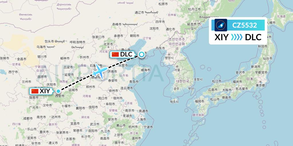 CZ5532 China Southern Airlines Flight Map: Xi'an to Dalian
