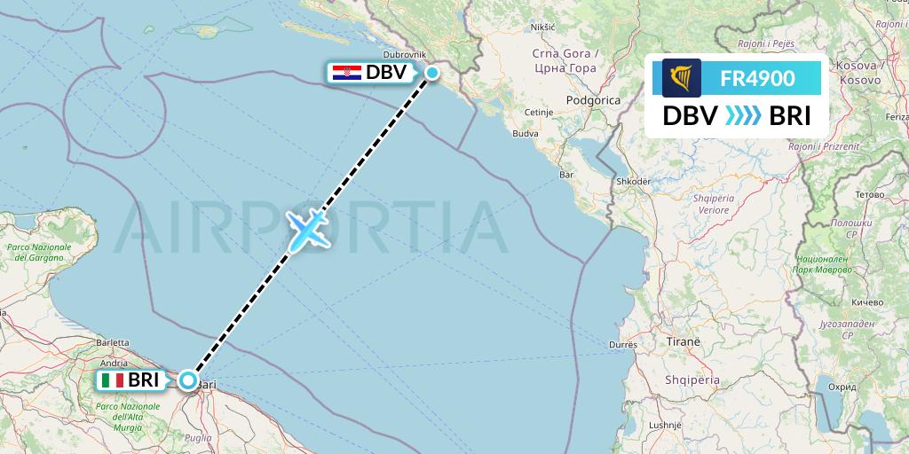 FR4900 Ryanair Flight Map: Dubrovnik to Bari