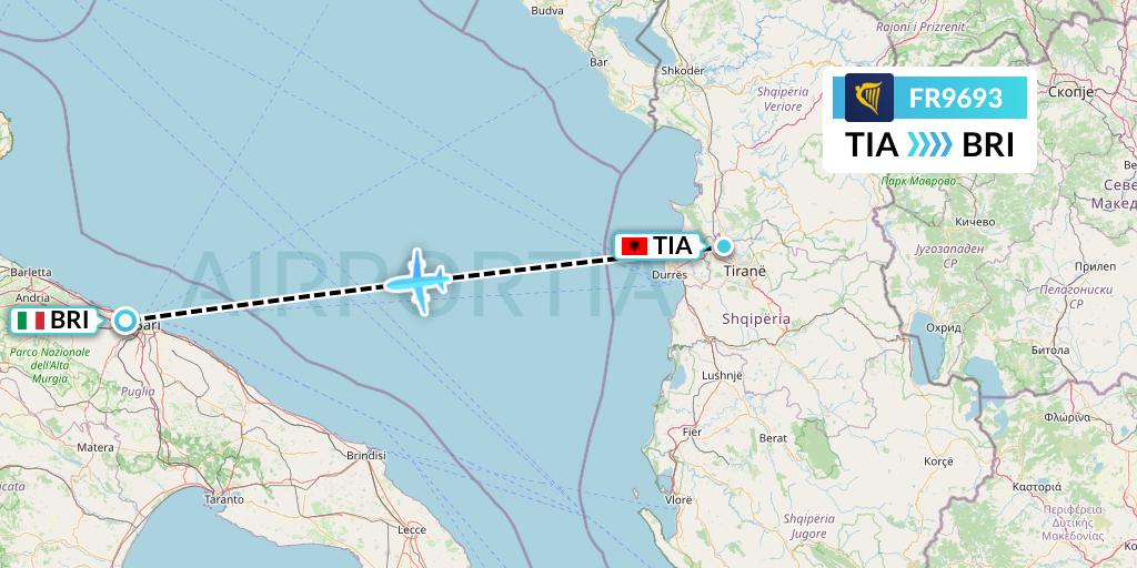 FR9693 Ryanair Flight Map: Tirana to Bari