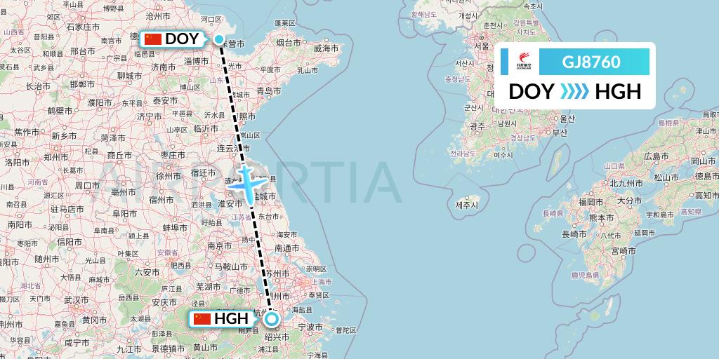 GJ8760 Loong Airlines Flight Map: Dongying to Hangzhou