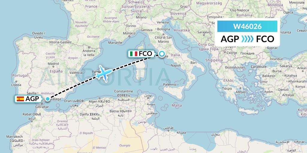 W46026 Wizz Air Malta Flight Map: Malaga to Rome