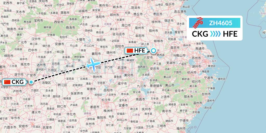ZH4605 Shenzhen Airlines Flight Map: Chongqing to Hefei