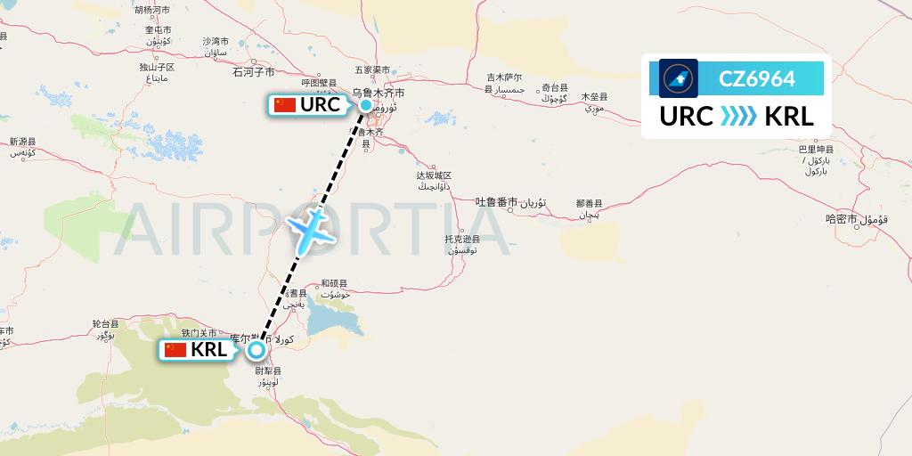 CZ6964 China Southern Airlines Flight Map: Urumqi to Korla