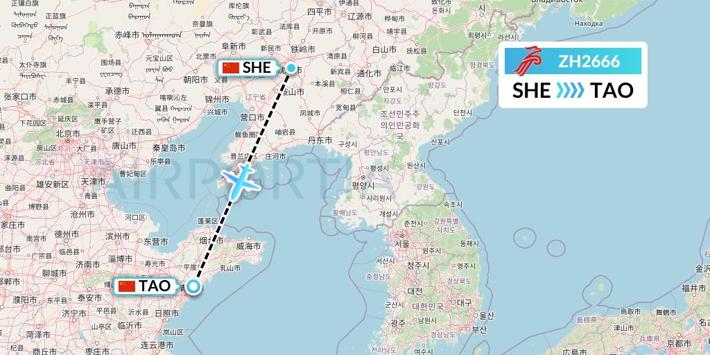 ZH2666 Shenzhen Airlines Flight Map: Shenyang to Qingdao