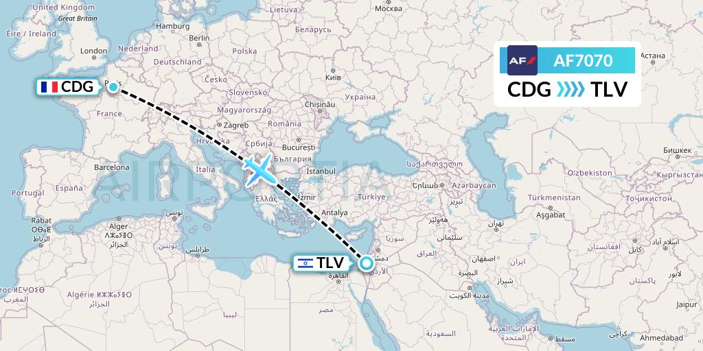 AF7070 Air France Flight Map: Paris to Tel Aviv